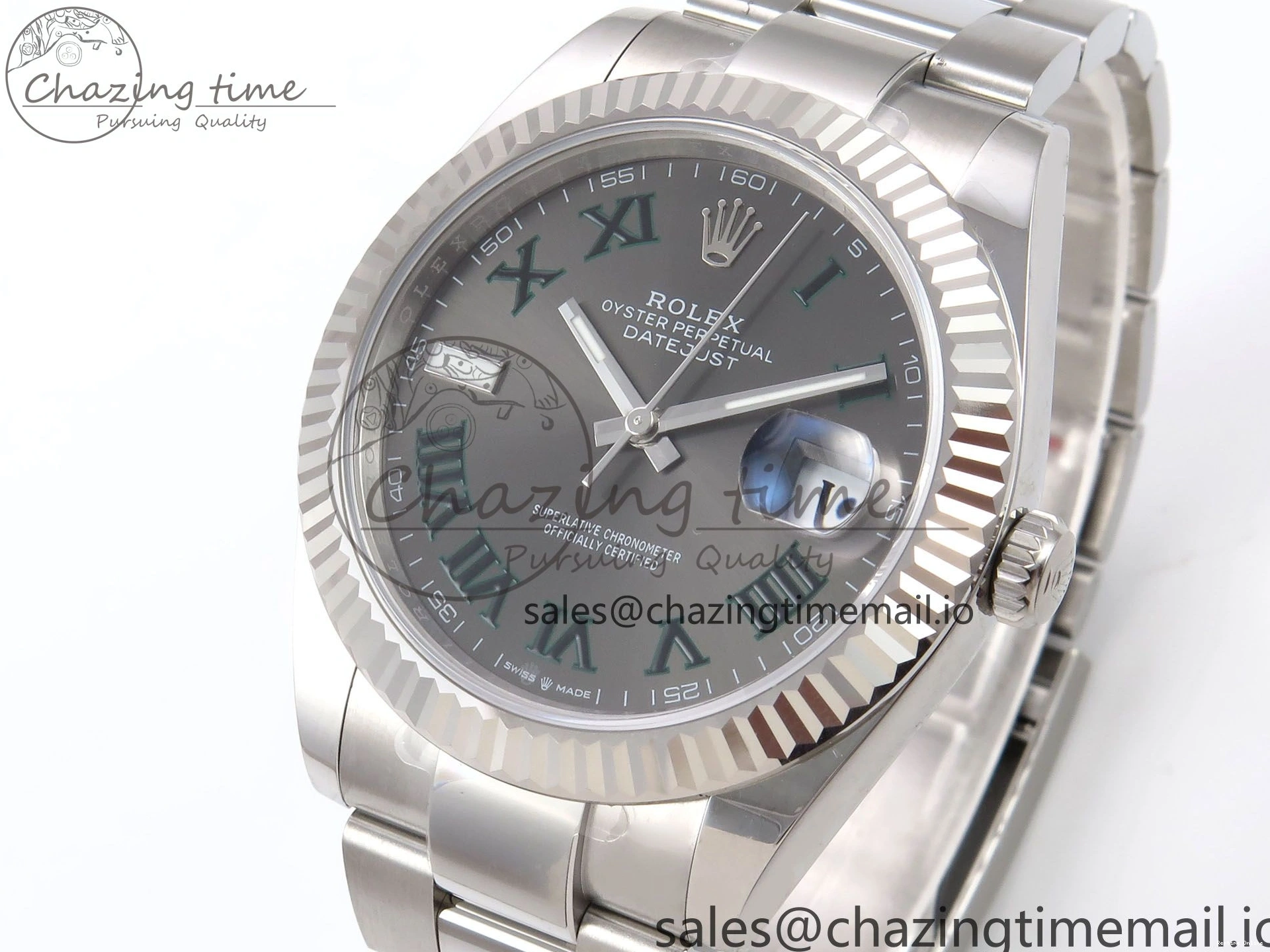 0509 GoodFit DateJust 41 126334 EWEF Best Edition Gray Dial Green Roman on Oyster Bracelet A 1054